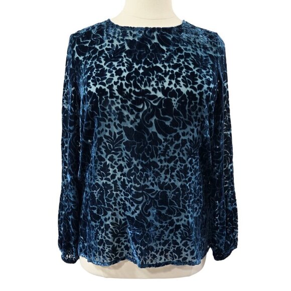 Coldwater Creek Blue Floral Burnout Velvet Sheer Blouse Whimsigoth - Picture 1 of 9